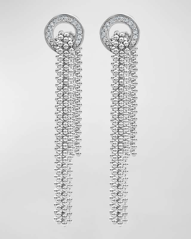 Caviar Spark Diamond 12mm Circle Earrings with Tassel Chains